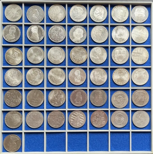 5 DM Gedenkmünzen alle 43 Stück. 1952-1986 komplett, Stempelglanz bis sehr gut