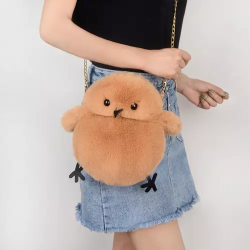 Cartoon Faux Fur Shoulder Bag Soft Plush Cute Chicken Crossbody Messenger Bag