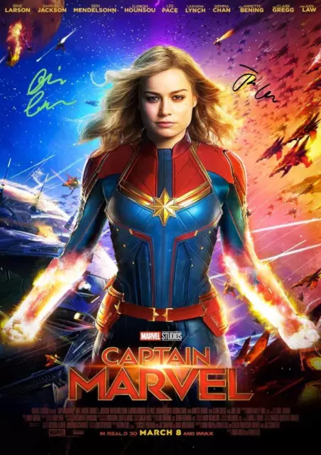 Captain Marvel Pp Signiert 12""X8"" A4 Fotoposter Brie Larson Jude Law Autogramm