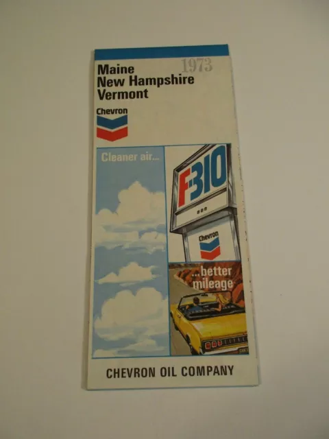 Stamped 1973 Chevron Maine New Hampshire Vermont Gas Station Road Map~Box J