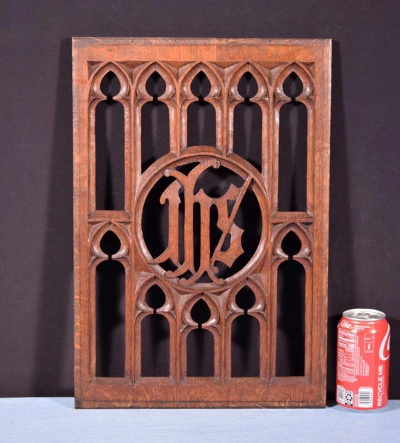 *French Antique Gothic Revival Panel in Solid Oak Wood Salvage early 1900's IHS