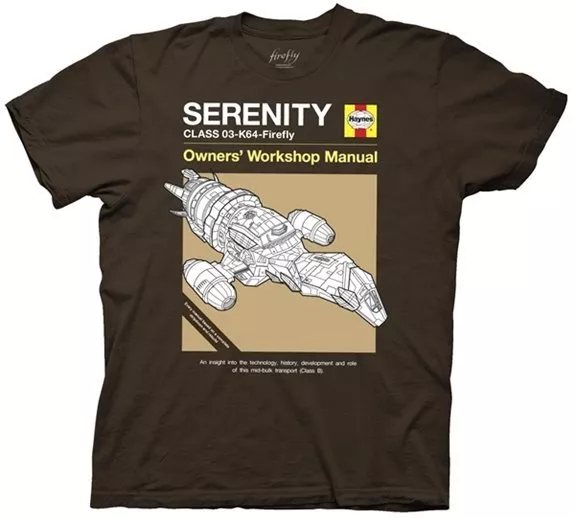 Serenity Movie/Firefly Haynes Owners' Workshop Manual Cover T-Shirt SM NEW