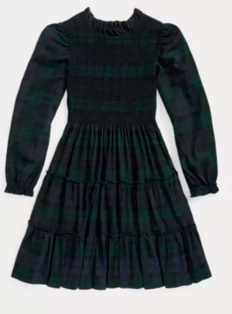 POLO RALPH LAUREN Plaid Smocked Girls Cotton Jersey Dress, Size L(12-14) 2