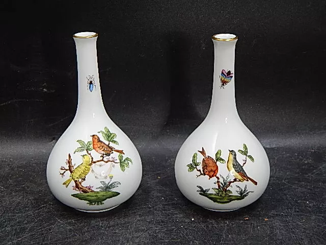 Herend Vase Vögel Schmetterling handbemalt Ungarn ca. 13 cm 2 Stück