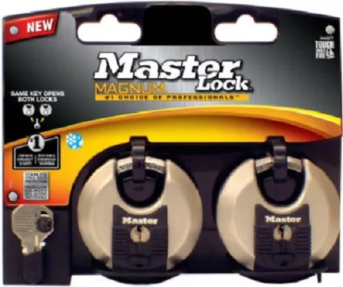 Master Lock Magnum 2 Pack, 2-3/4" Disc Lock Padlock, Keyed Alike