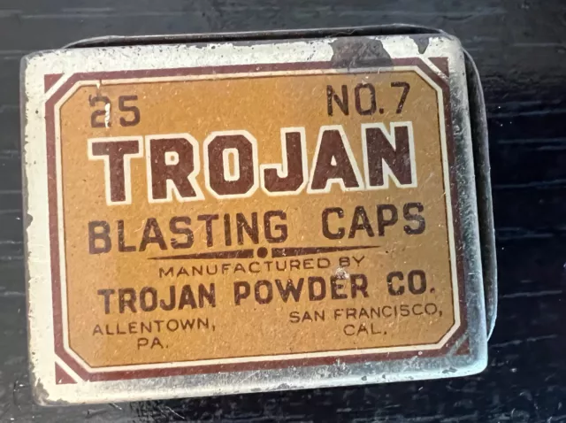 1920s Trojan 25 No 7 Strength Blasting Cap Tin LID ONLY Extremely Rare-Mining