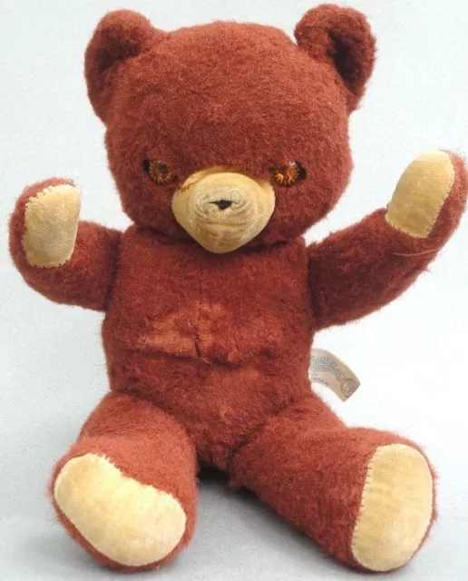 Knickerbocker Teddy Bear 14in Rayon Cinnamon Plush c1950s Jointed NY Seam Tag