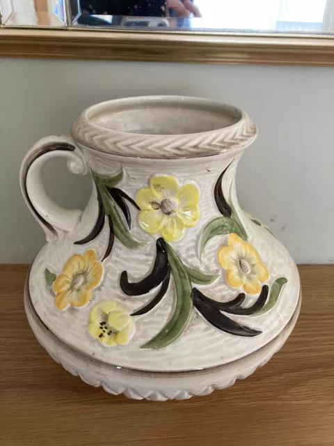 Vintage HJ Wood Jacobean Hand Painted Relief Moulded Vase Handle Jug