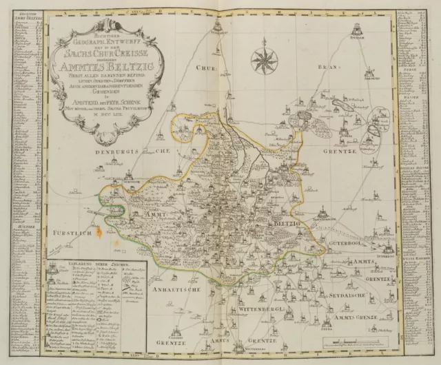 P. SCHENK (1660-1778), Landkarte Kurkreis Ammt Beltzig,  1760, Kupferstich