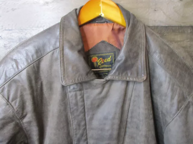 Reed Sportswear Leather Jacket Mens 44 Brown Moto Full Zip Lined Pockets Vintage