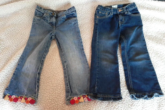 Lot of 2 Girls Jeans size 4T Gymboree & Est 89 Bell Bottoms Embroidered
