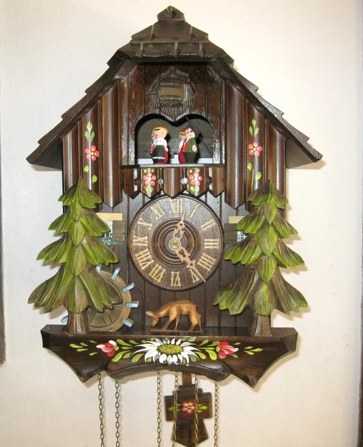 VINTAGE ANTON SCHNEIDER Animated Musical Cuckoo Clock Hand Carved ...