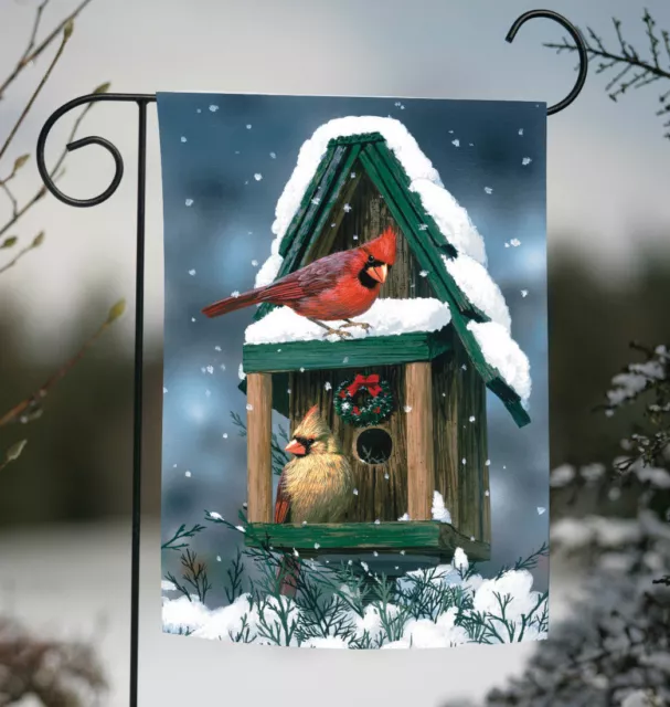 Toland Cardinals in Snow 12x18 Winter Bird Christmas Birdhouse Garden Flag