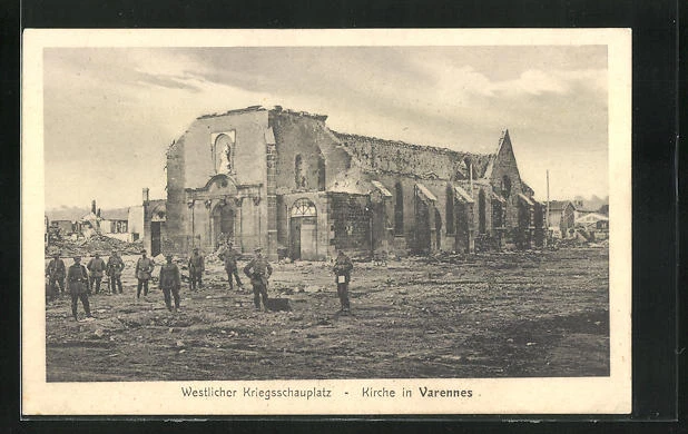 CPA Varennes, le front de l'Ouest, Première Guerre mondiale bei der l'Église