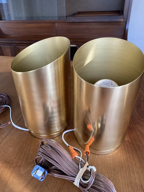 Pair Vintage Mid Century Modern Wall Light Fixture Sconces Brass Atomic MCM