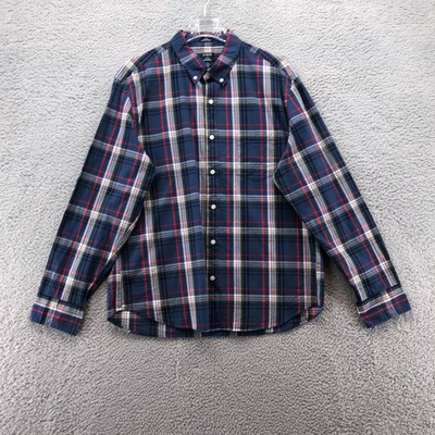 J Crew Mens Button Up Shirt Blue Red White Extra Large Flex Washed Slim Untucked