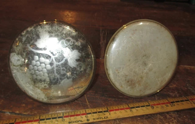 Pair of Antique Mercury Glass Etched Grape  Vine Curtain Tie Back Knobs large