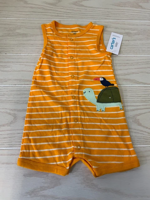 Carters Baby Turtle and Bird One-Piece, Infant Size 9M, Orange, MSRP $16