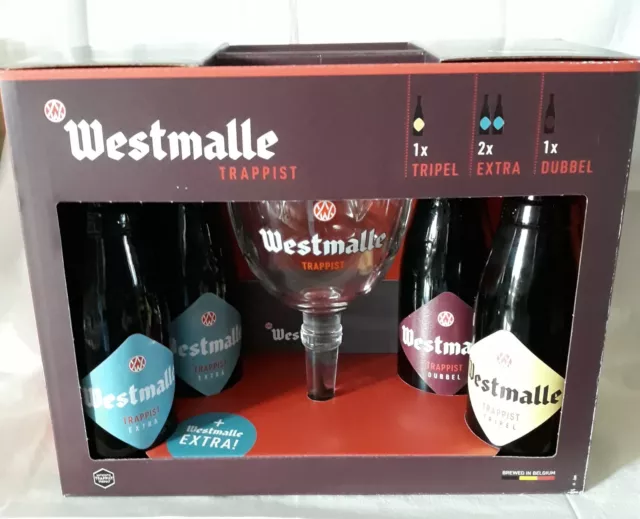 WESTMALLE Bière Belge Trappiste -  4 bouteilles 33cl + 1 Verre - Coffret Cadeau