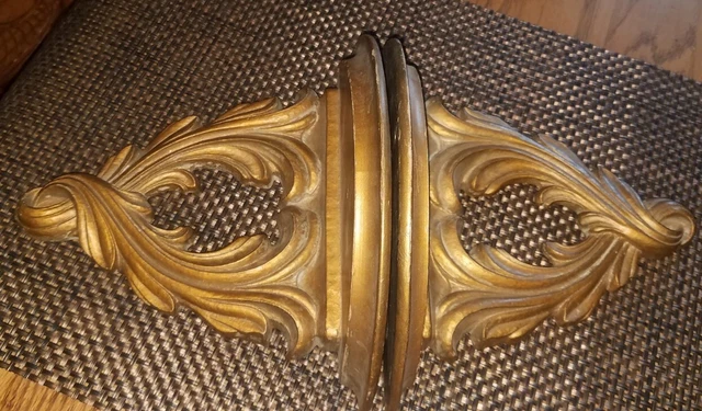 FINE Vintage Pair Of Gold SYROCO WOOD Wall Sconces Corbel Shelves~Acanthus Leaf!