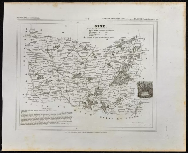 1833 - Département de l'Oise - Carte géographique ancienne - France - Par Monin