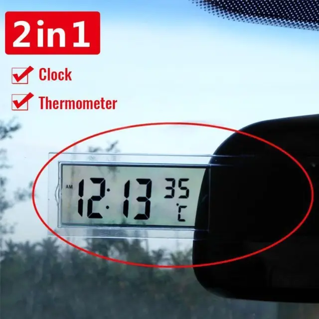 1x Car LCD Digital Display Sucker Type Clock Thermometer Temperature Q5C0