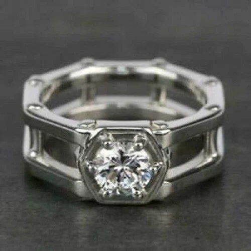 2.05Ct Round Cut Moissanite Lab-Created Engagement Ring Solid 14K White Gold Men