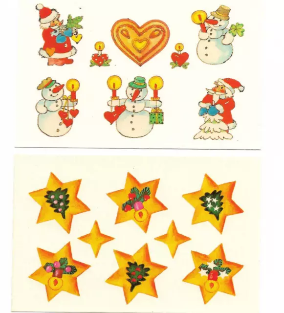 2 Abziehbilder Schiebebilder DDR Weihnachten - Weihnachtsmann Schneemann Sterne