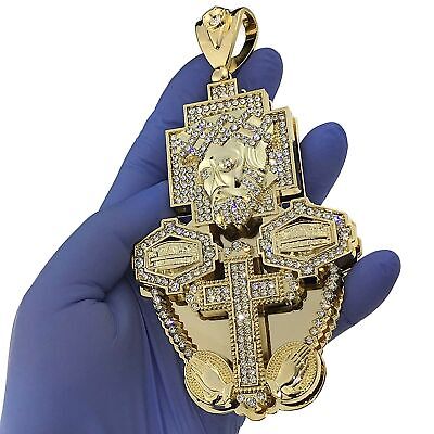 Huge 3D Jesus Piece Combo Pendant Cross The Last Supper Simulated CZ Gold Plated