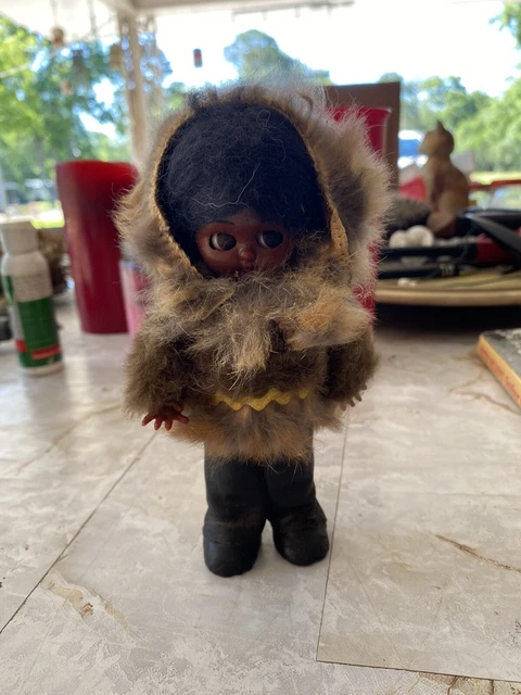 Vintage Art Indian eskimo doll with real fur clothes 6 Inches