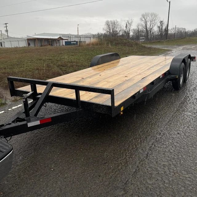 New 2023 7 X 20 Flatbed Deck Brakes Bullnose Equipment Car Hauler Trailer