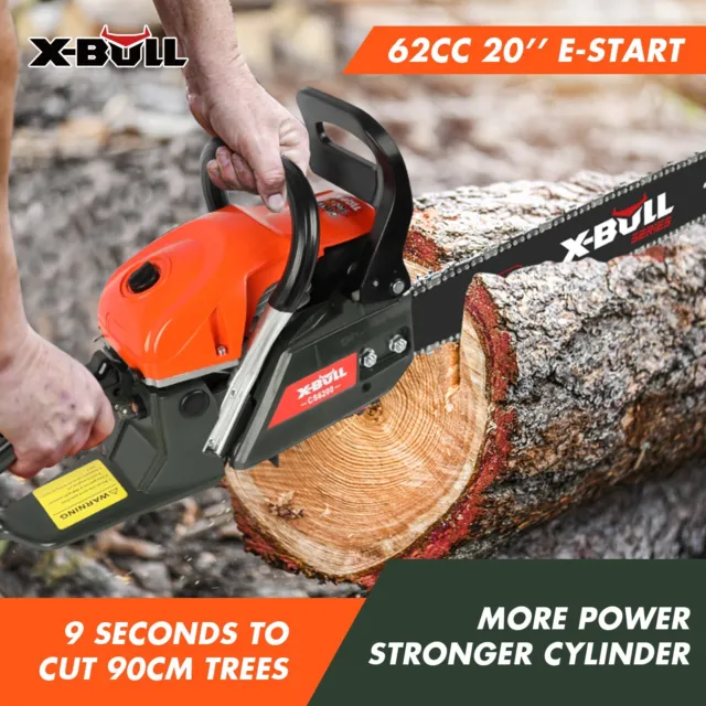 X-BULL Chainsaw Petrol 62CC 20" Bar E-Start Commercial Tree Pruning Top Handle