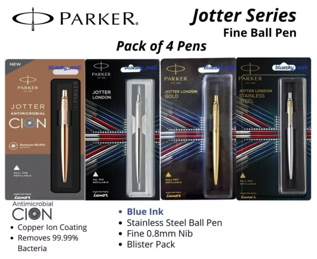 Nuevo bolígrafo fino Parker Jotter de acero inoxidable, juego de 4 bolígrafos