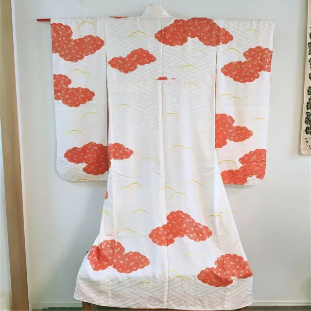 03: Kimono Furisode white and orange cloud including delivery fee