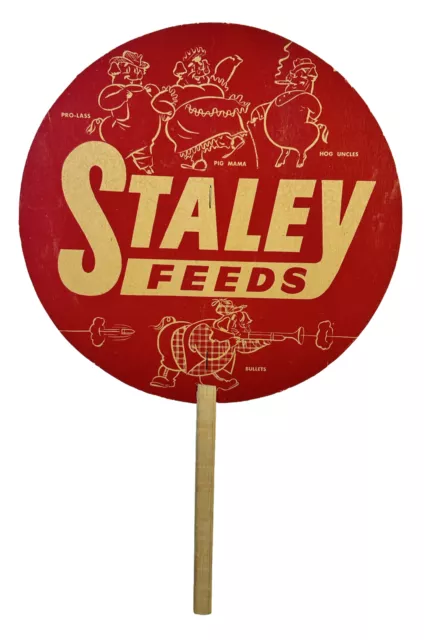 Vintage Staley Feeds FUN Cartoon Farm seed Advertising Fan Sign Product Sign