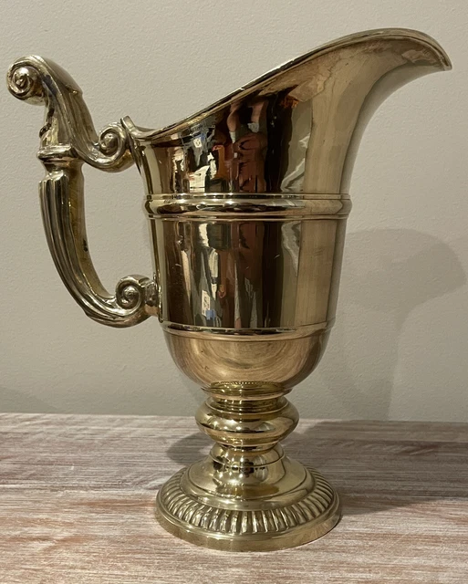 RARE Vintage Solid Brass Heavy & Ornate Pitcher Grecian Style 10 ⅜” 2
