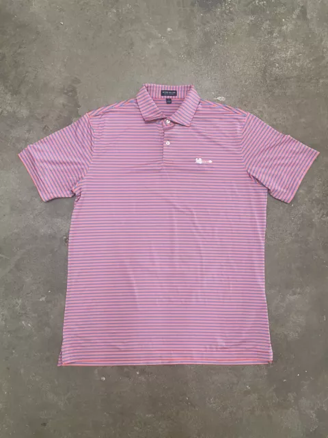 Peter Millar Crown Crafted Men's Pink/Blue Stripe Stretch-Pique Polo Shirt Large