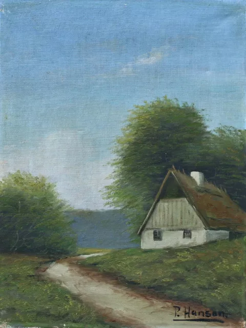 Landscape With Road And House Old Oil Painting Canvas!