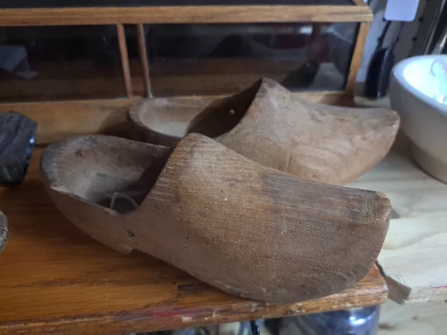 Antique French Dutch Hand Carved Wooden Clogs Shoes 1800s Wood Garden