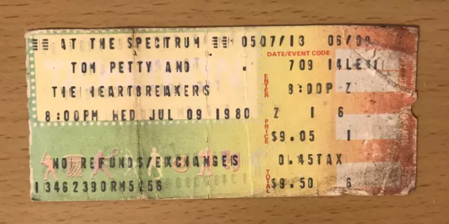 1980 Tom Petty & The Heartbreakers Dtt Tour Philadelphia Concert Ticket Stub