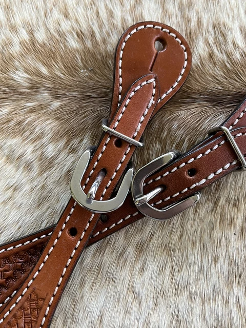 Basketweave Tooled Genuine Leather Arrow Western PAIR Ladies Size Spur Straps 3