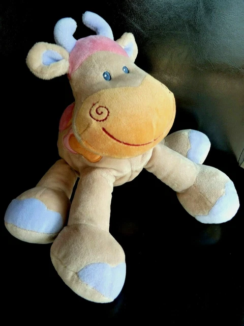 K5. DOUDOU PELUCHE NATTOU VACHE beige rose orange mauve bleu HT26cm ET.NEUF*