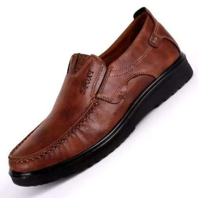 Mens Round Toe Leather Soft Sole Loafers Casual Non-Slip Driving Flat Shoes Size