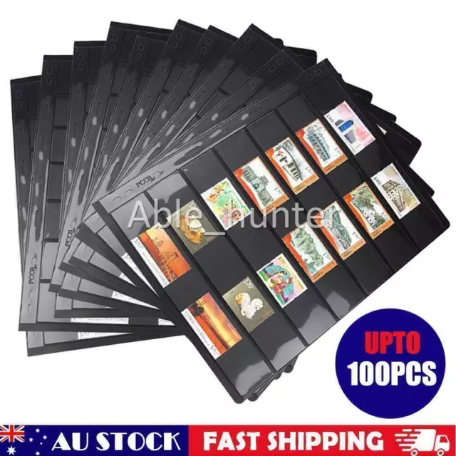 20-100PCS of Stamp Stock Black & Double Sided Page 7 Strips 9 Binder Holes NEW