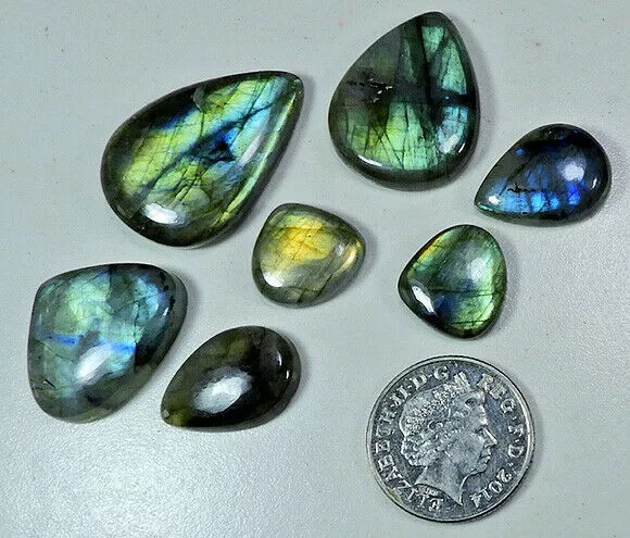 7 pièces haut naturel doré Flash Labradorite poire Cabochon pierre...