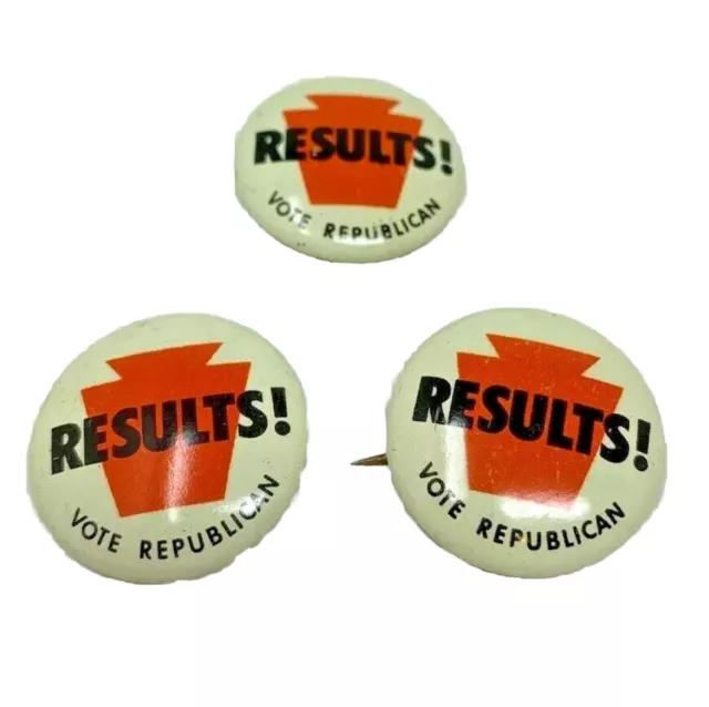 Lot of 3 Results Vote Republican 1970s 7/8" Vintage Political Pin-Back Button