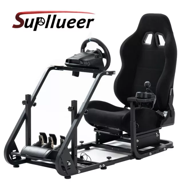 Supllueer Racing Simulator Cockpit Ständer mit schwarzem Sitz Passend für G29