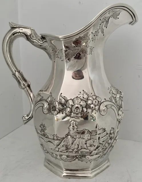 Us Coin Silver Chased Seascape Water Pitcher Veal & Brother Madison Georgia 1852