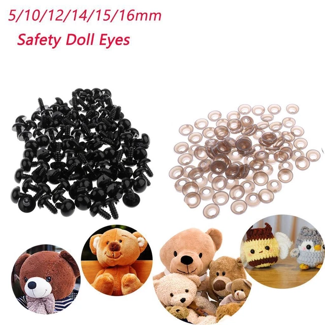 200 Yeux à Sécurité Pour Peluches - 6 Mm, Noir, Avec Rondelles - Pour Poupées, Jouets DIY