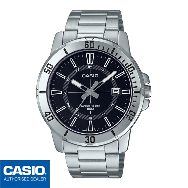 CASIO MTP-VD01D-1CVUDF - Orologio Uomo Analogico In Metallo, Quadrante Nero E Cinturino Argento
